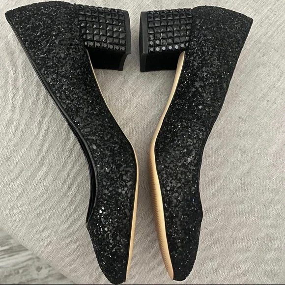 SOLD-MICHAEL Michael Kors Arabella Kitten Pump Black Chunky Glitter Crystal 8.5 - Picture 3 of 10
